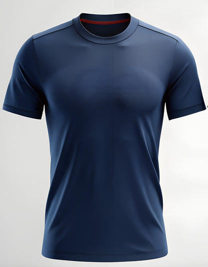 Polyester plain round neck navy blue t-shirt