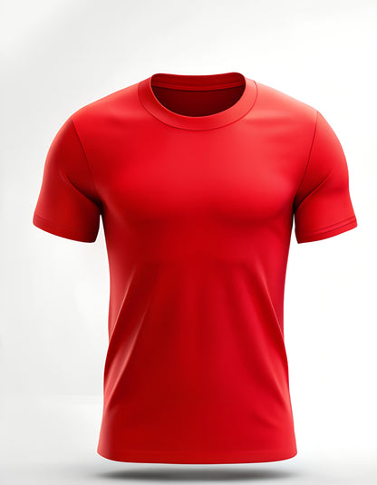 Polyester plain round neck red t-shirt